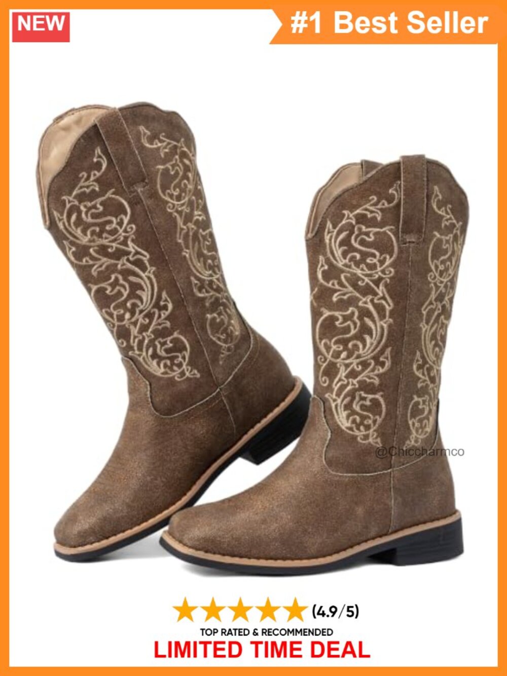 SheSole Wide Calf Cowboy Boots Square Toe Faux Leather Floral